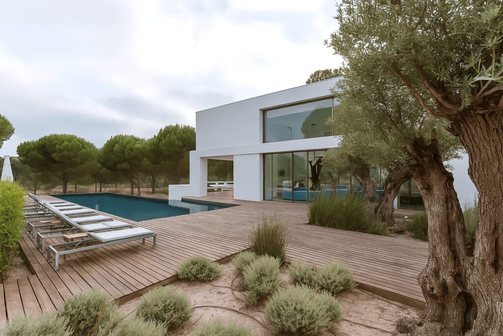 Vu sur la piscine et la villa alma da comporta