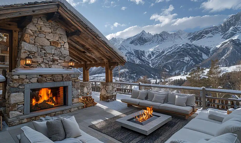 Chalet de luxe à la montagne, coin confort à l'extérieur