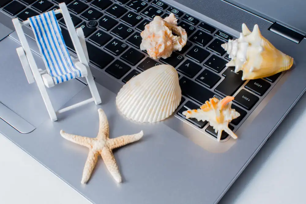 coquillages méditerranéens sur un clavier d'ordinateur