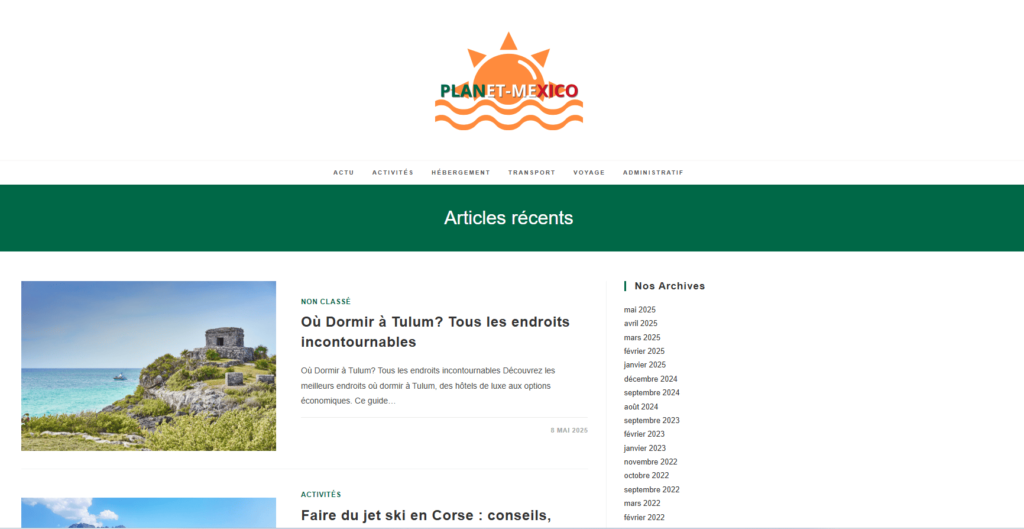 Page d'accueil de la plateforme Planet Mexico Com