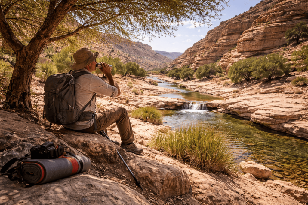 randonneur dans canyon oued salsalah paysage desertique tunisie