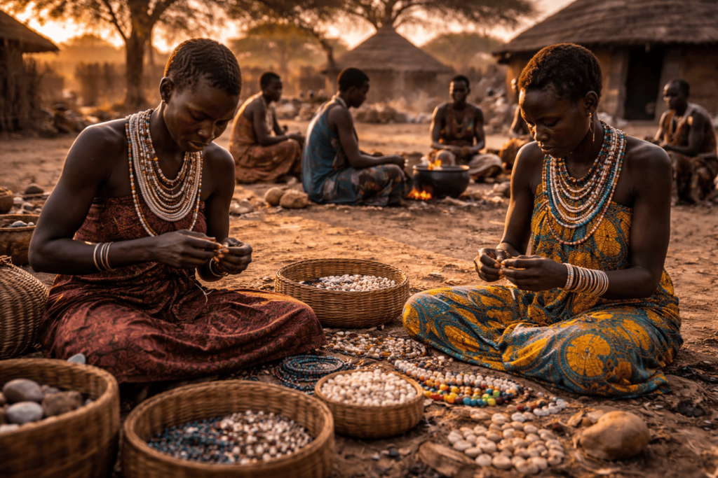 femmes fabriquant bijoux artisanaux village koriom soudan du sud