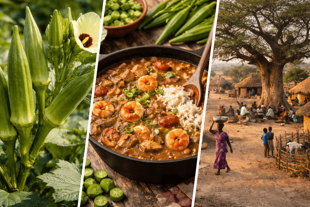 Goumbo : la plante okra, le plat gumbo louisianais aux crevettes et le village sénégalais
