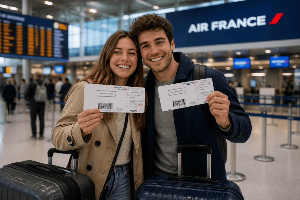 Valise et billets d'avion symbolisant les avantages voyages à tarifs négociés du CSE Lignes via celignes