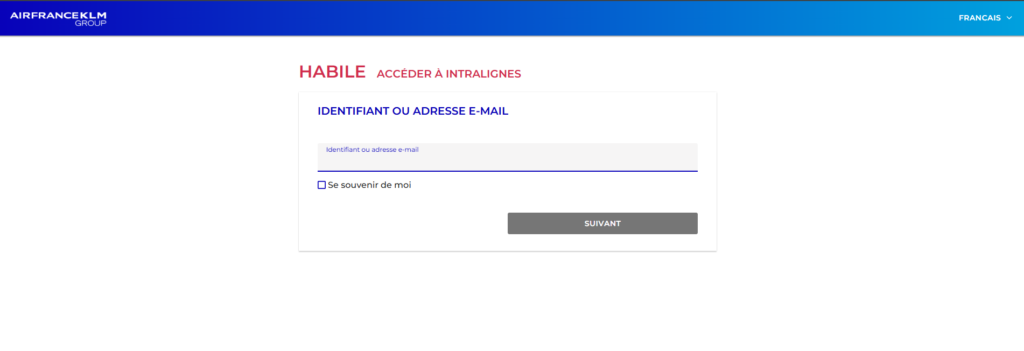 écran de connexion à Intralignes Air France sur intralignes.airfrance.fr