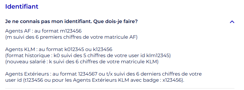 Aide oublie identifiant intralignes Air France