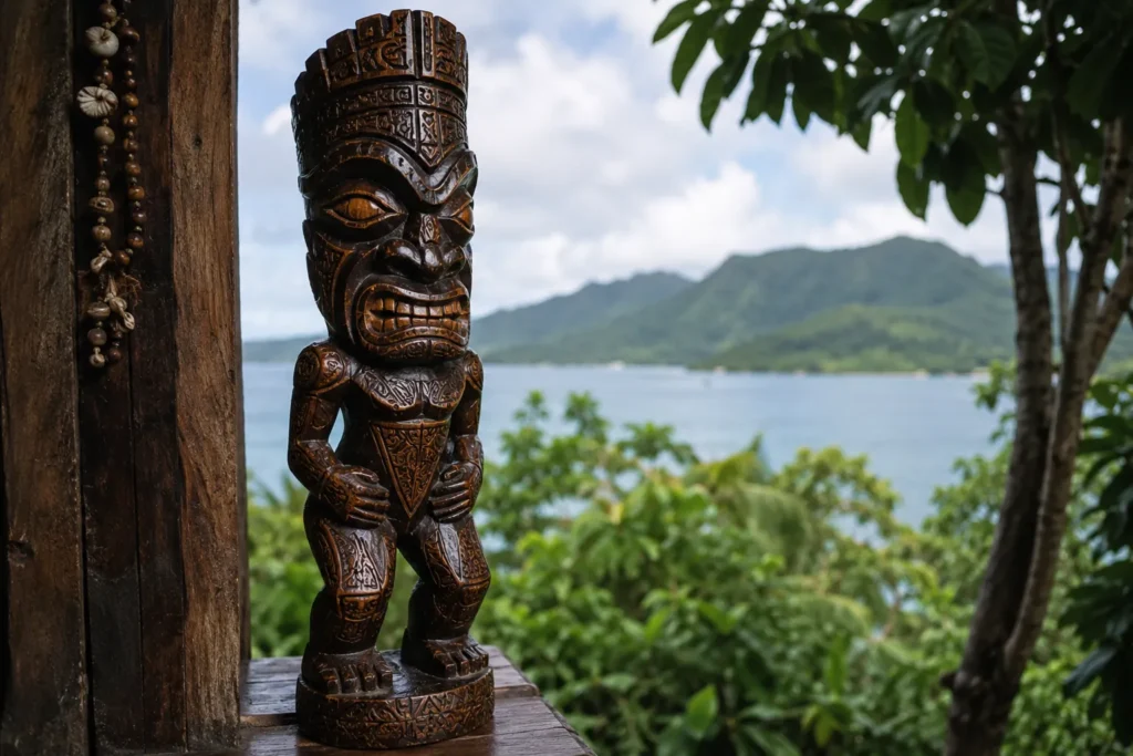 un Tiki polynésien face à la mer