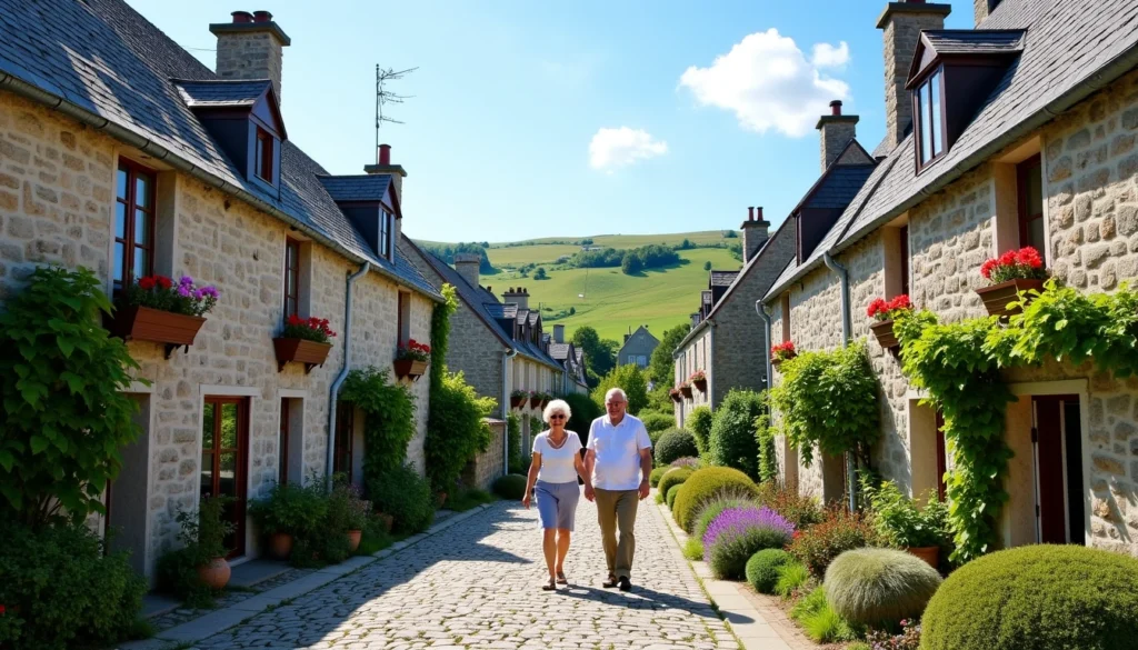 un couple de touriste se balade dans un village en bretagne
